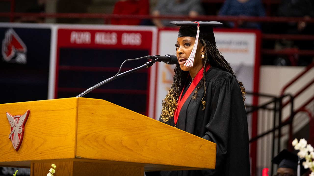 Kayla Davion at podium