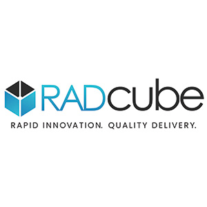 Logo: blue and black cube next to RADCUBE, Text: Rapid Innovation Quality Delivery