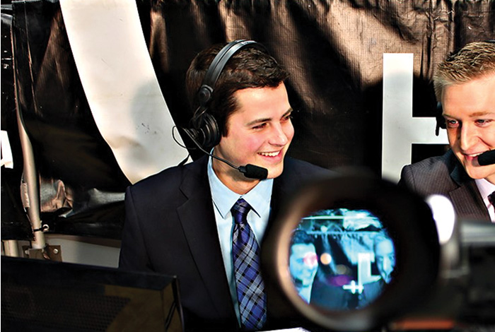 Pat Boylan in announcer booth